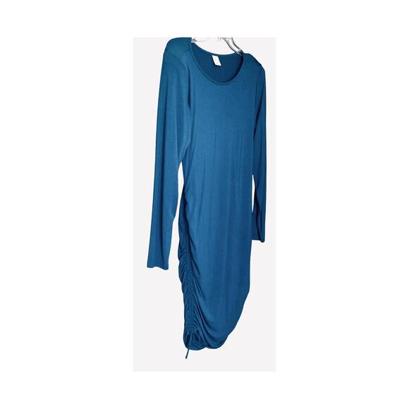 MELROSE & MARKET MIDI BODYCON DRESS, WOMENS, L, BLUE, DRAWSTRING RUCHING - Picture 2 of 10